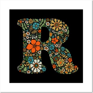 Hippie Floral Letter R Posters and Art